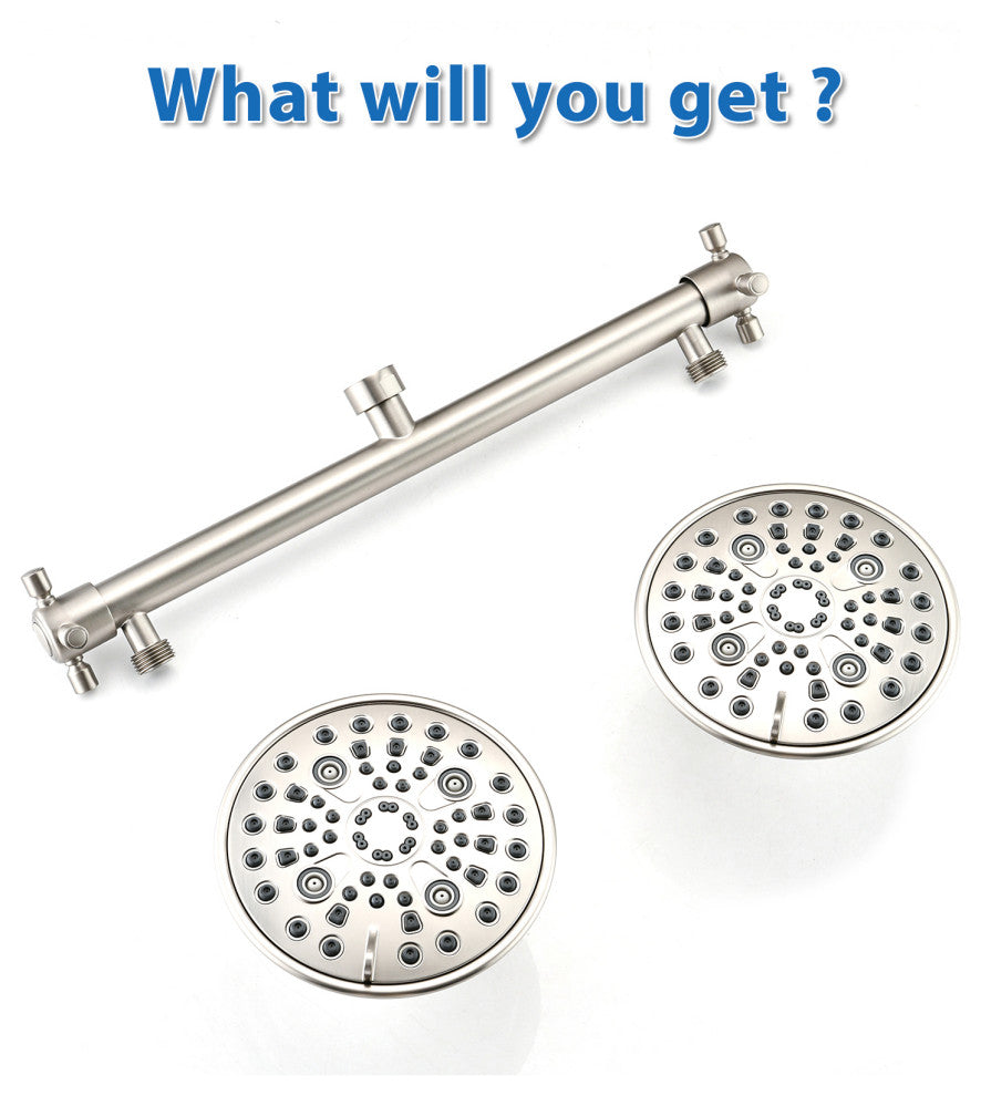 With built-in valve, high-pressure 6-speed dual shower head design , Brushed Nickel
