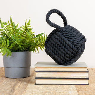 Nautical Rope Knot Decorative Cotton Door Stop, Grey, Black