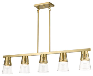 5 Light Natural Brass Large Linear Chandelier