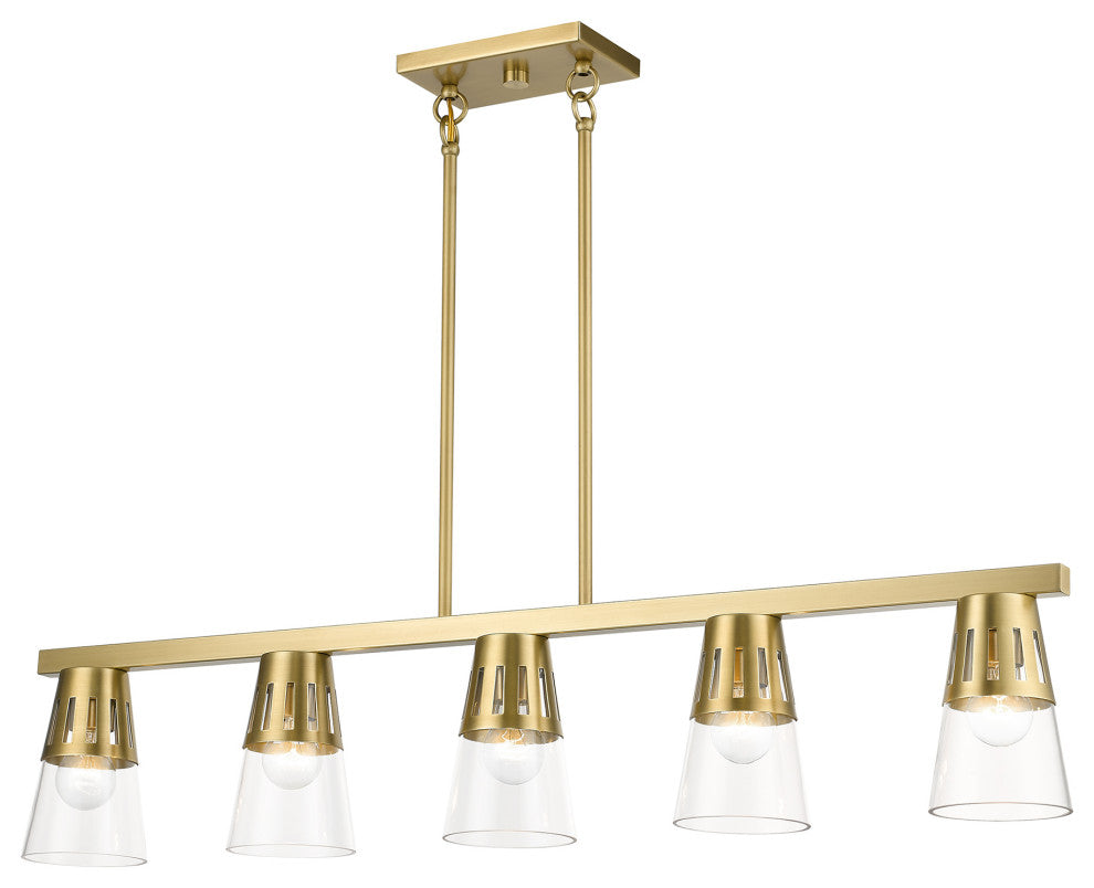 5 Light Natural Brass Large Linear Chandelier