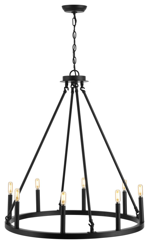 Ring Iron Rustic Farmhouse LED Chandelier, 8-Light