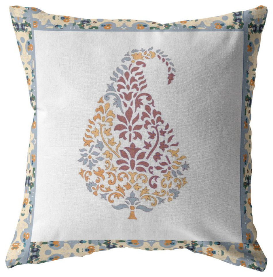 16 Red White Paisley Suede Decorative Throw Pillow