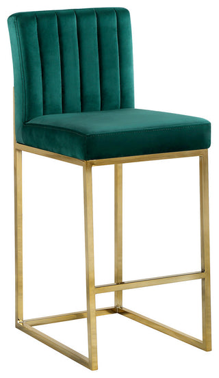Giselle Velvet Counter Stool, Green, Gold Base