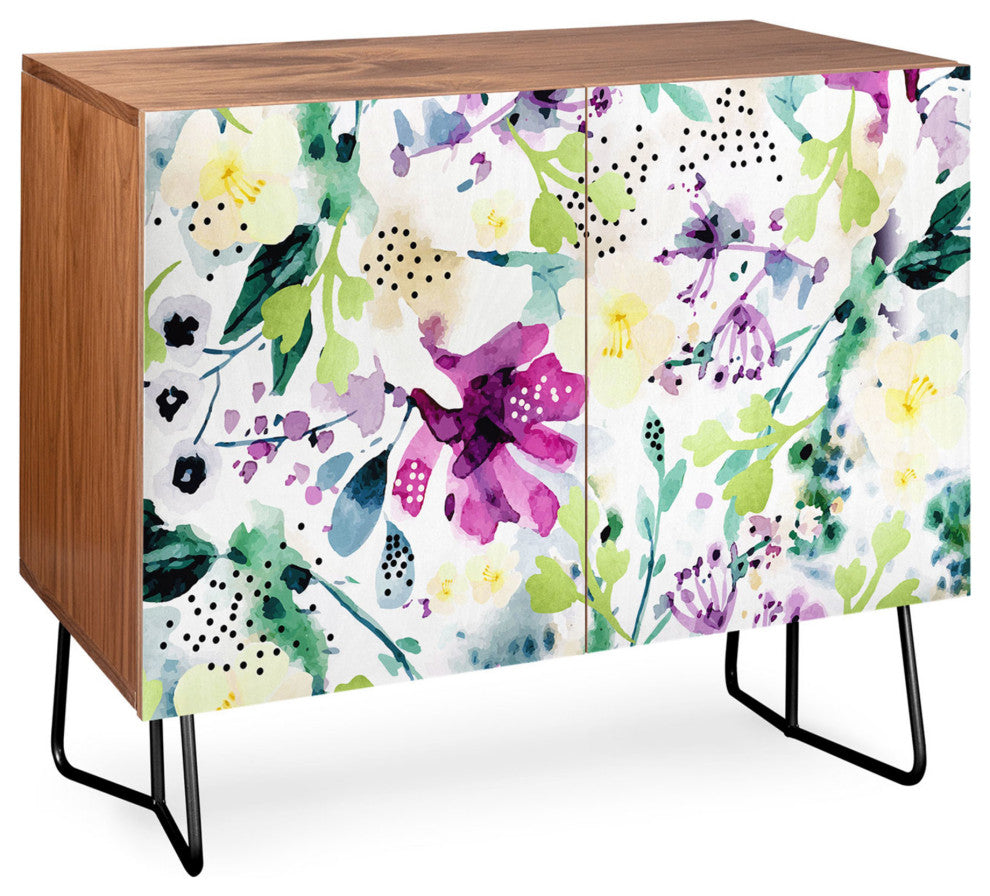 Deny Designs Violet Credenza, Walnut, Black Steel legs