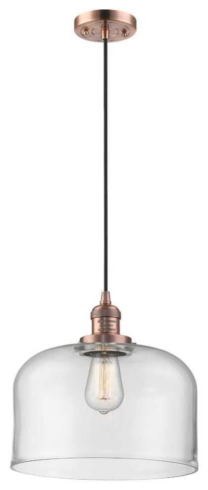 1-Light Large Bell 12" Pendant, Antique Copper, Glass: Clear