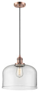 1-Light Large Bell 12" Pendant, Antique Copper, Glass: Clear