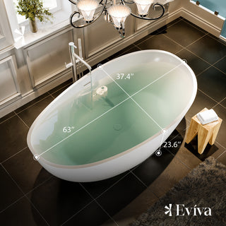 Eviva Cloud 63" Matte White Oval Solid Surface Freestanding Bathtub