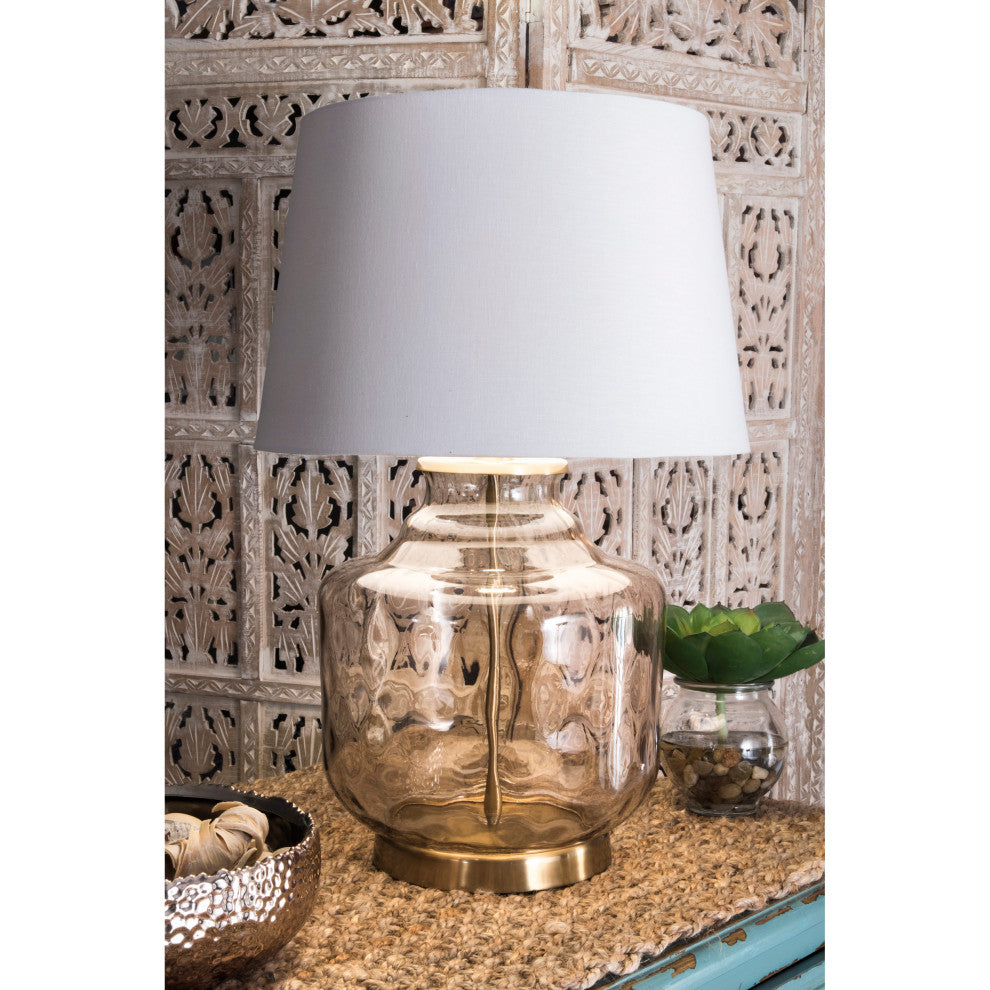 Nuloom Iron and Glass Cotton Shade Gold Finish 3-Way Switch Table Lamp, 26"