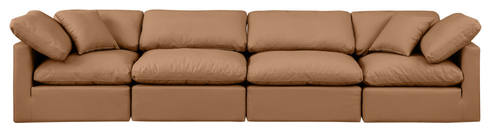 Indulge Upholstered Modular Sofa, Cognac, 4-Piece: 2 Armless Chair, 2 Corner Chair, Fiber Stuffed Vegan Leather