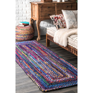 nuLOOM Braided Cotton Tammara Bohemian Striped Area Rug, Blue, 2'6"x6'