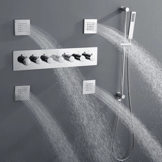 Mount Rainfall Shower System With Hand Shower and Jetted Body Sprays, With Led