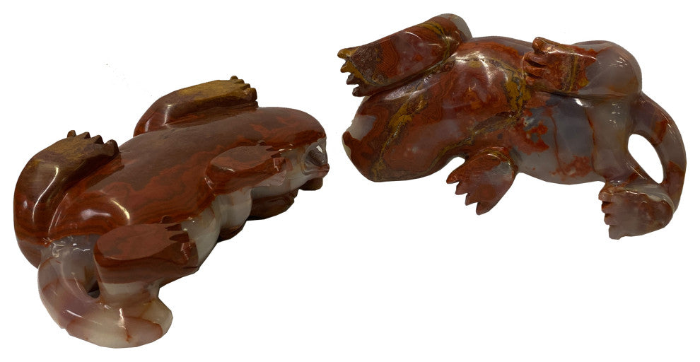 Pair Chinese Red White Stone Fengshui Fortune Pixiu Display Figures Hws1042