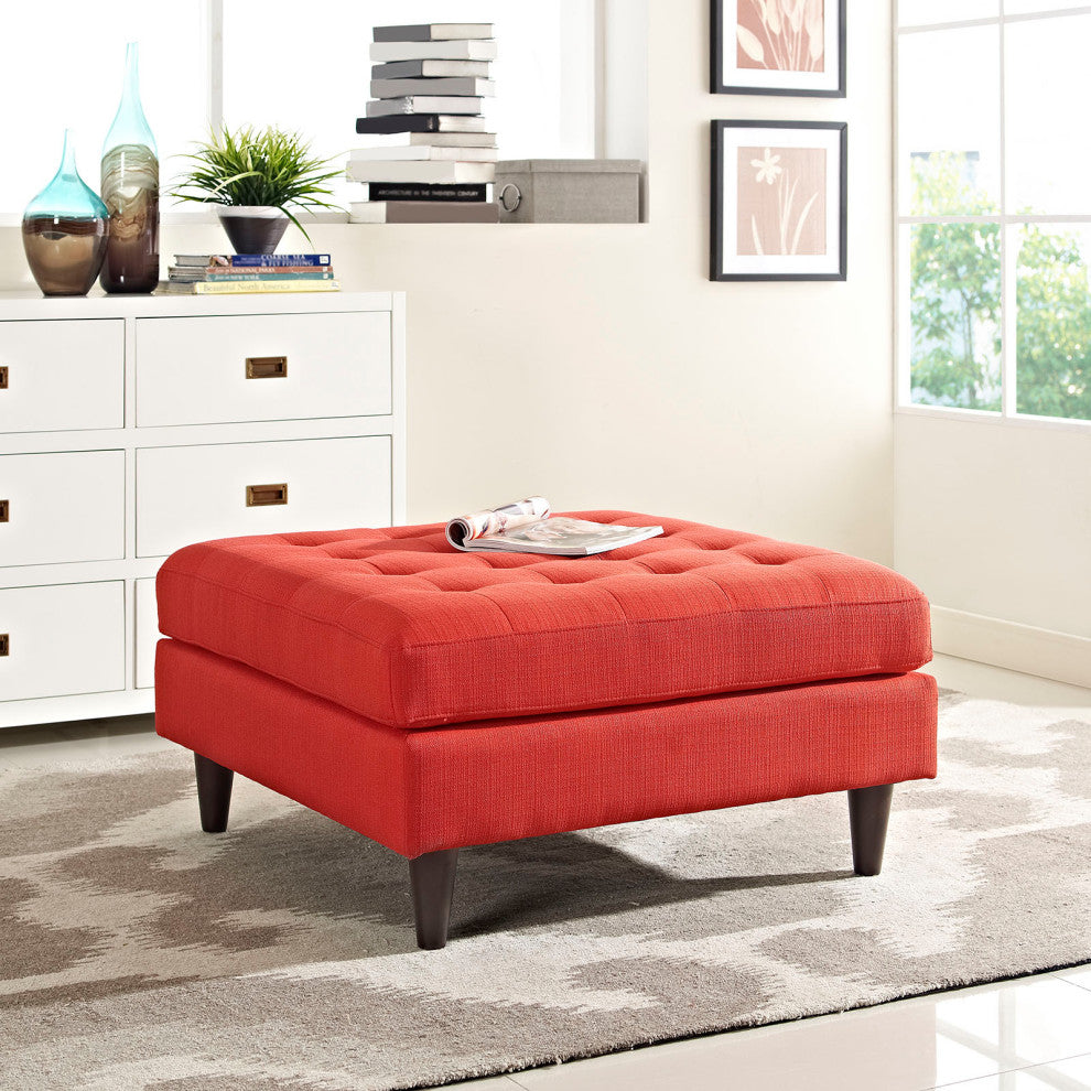 Modern Atomic Red Empress Upholstered Large Ottoman