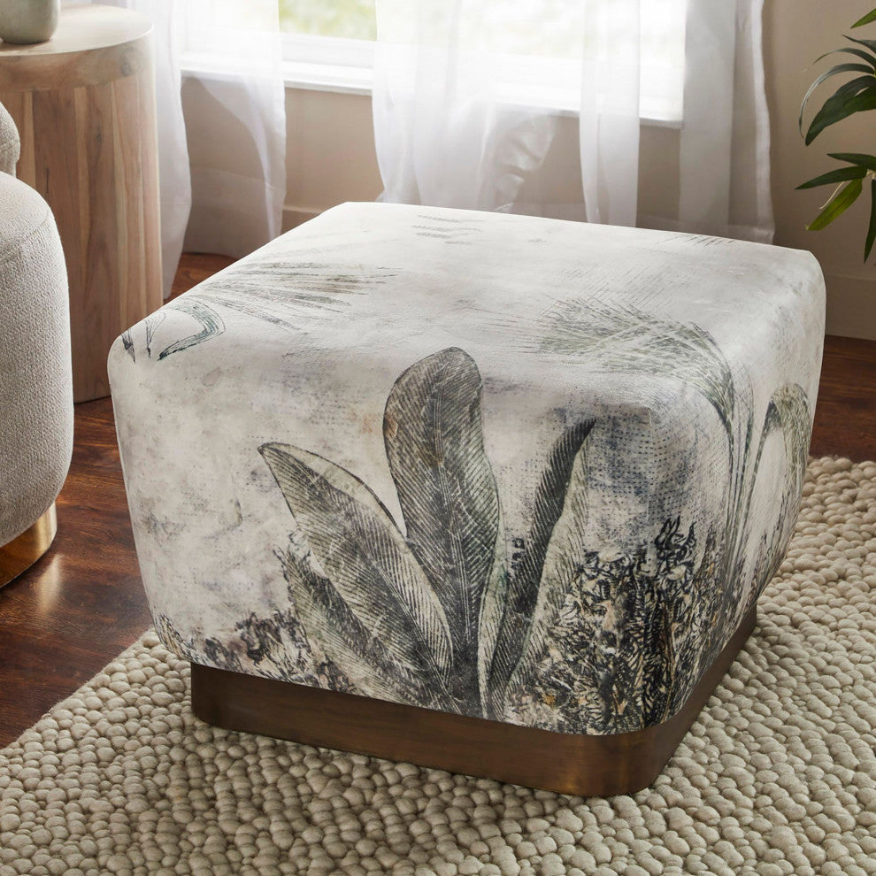Tangle Poly-Velvet Upholstered Ottoman, Print