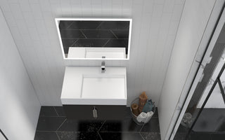 CastelloUSA Amazon 30" Right Wall Mounted Bathroom Vanity Set, Black, White Top, Brushed Nickel