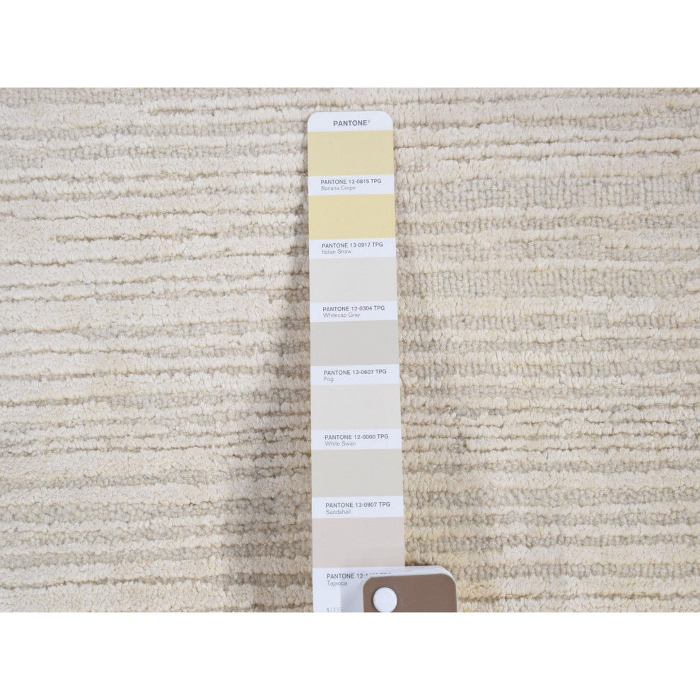 Ivory Modern Stripe Design Hand Loomed Silk With Textured Wool Rug, 2'1"x2'1"