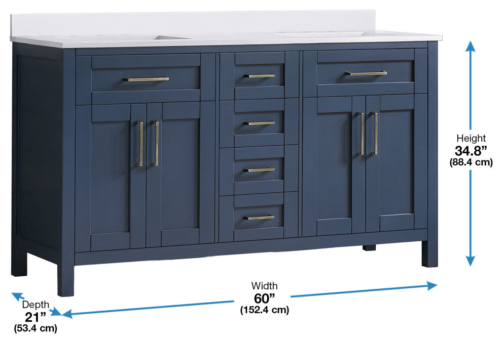 OVE Decors Tahoe Vanity, Midnight Blue With White Cultured Marble Top, 60"