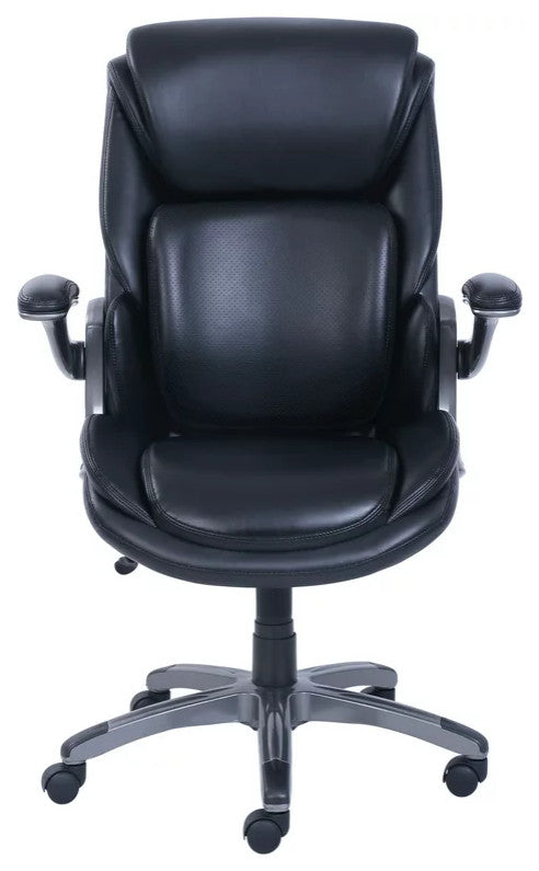 Modern Swivel Office Chair, Padded Faux Leather Seat With Adjustable Arms, Black