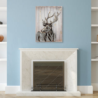 "Deer 2" Hand Painted Iron Wall Sculpture on Slatted Solid Wood Wall Art 40"x30"