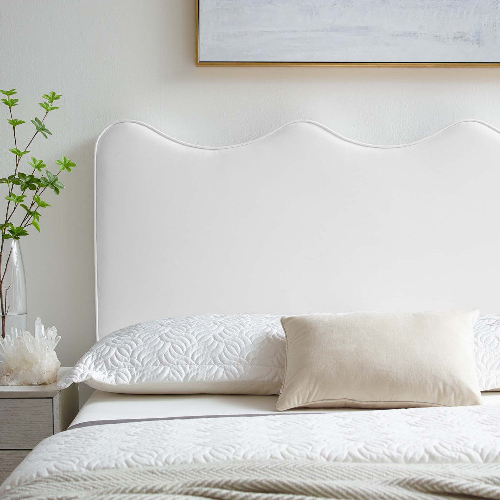 Headboard, Full Queen Size, Velvet, White, Modern Contemporary, Bedroom Master
