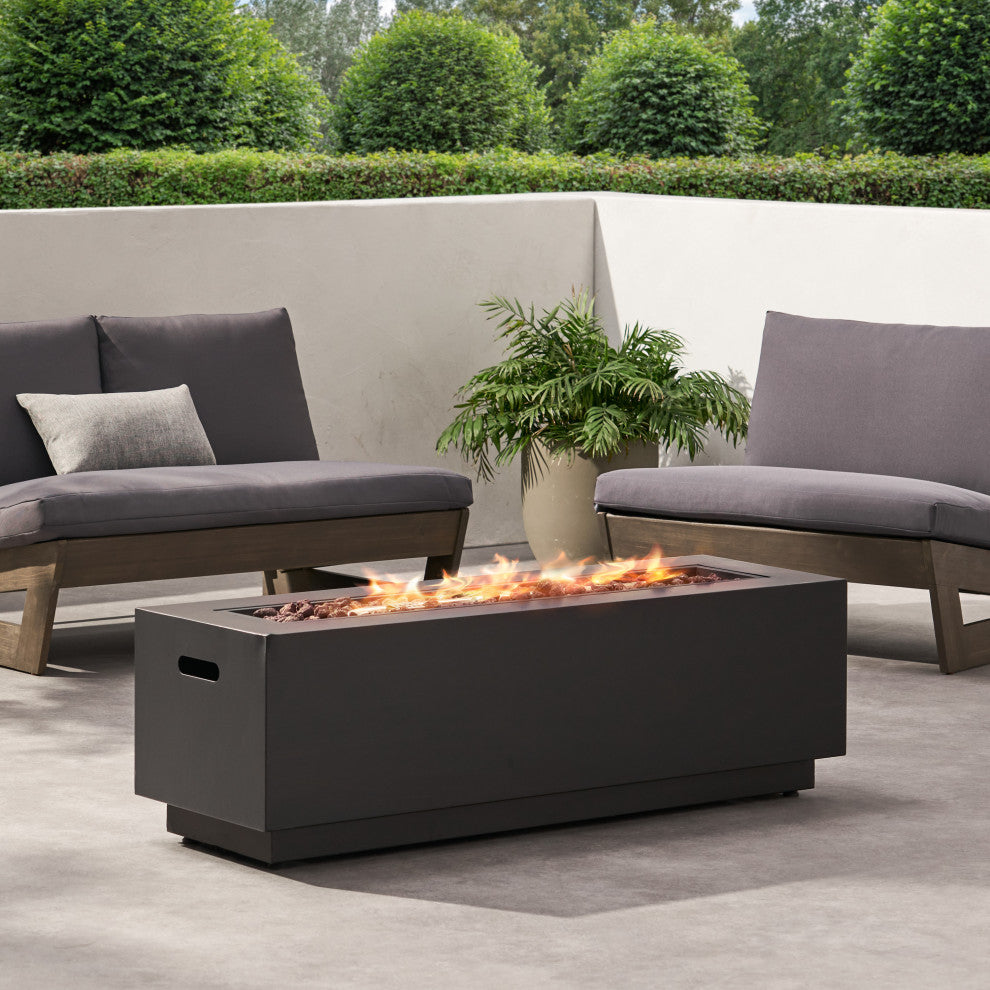 Jasmine Outdoor 50,000 BTU Rectangular Fire Pit, No Tank Holder, Dark Gray