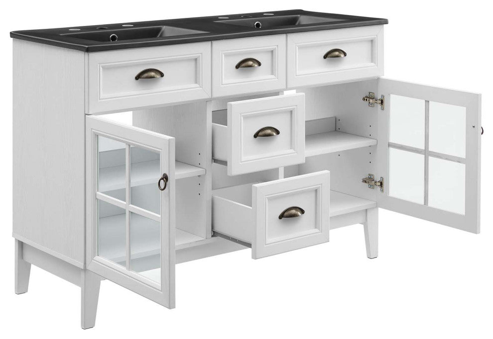 Isle 48" Double Bathroom Vanity Cabinet White Black