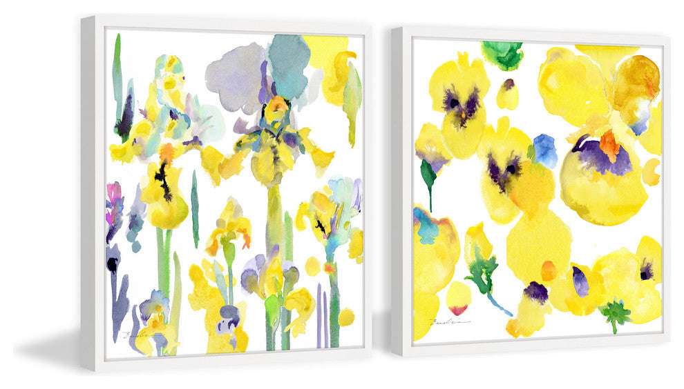"Yellow a Flutter" Diptych Framed Painting Prints, 48"x24", 2-Piece Set
