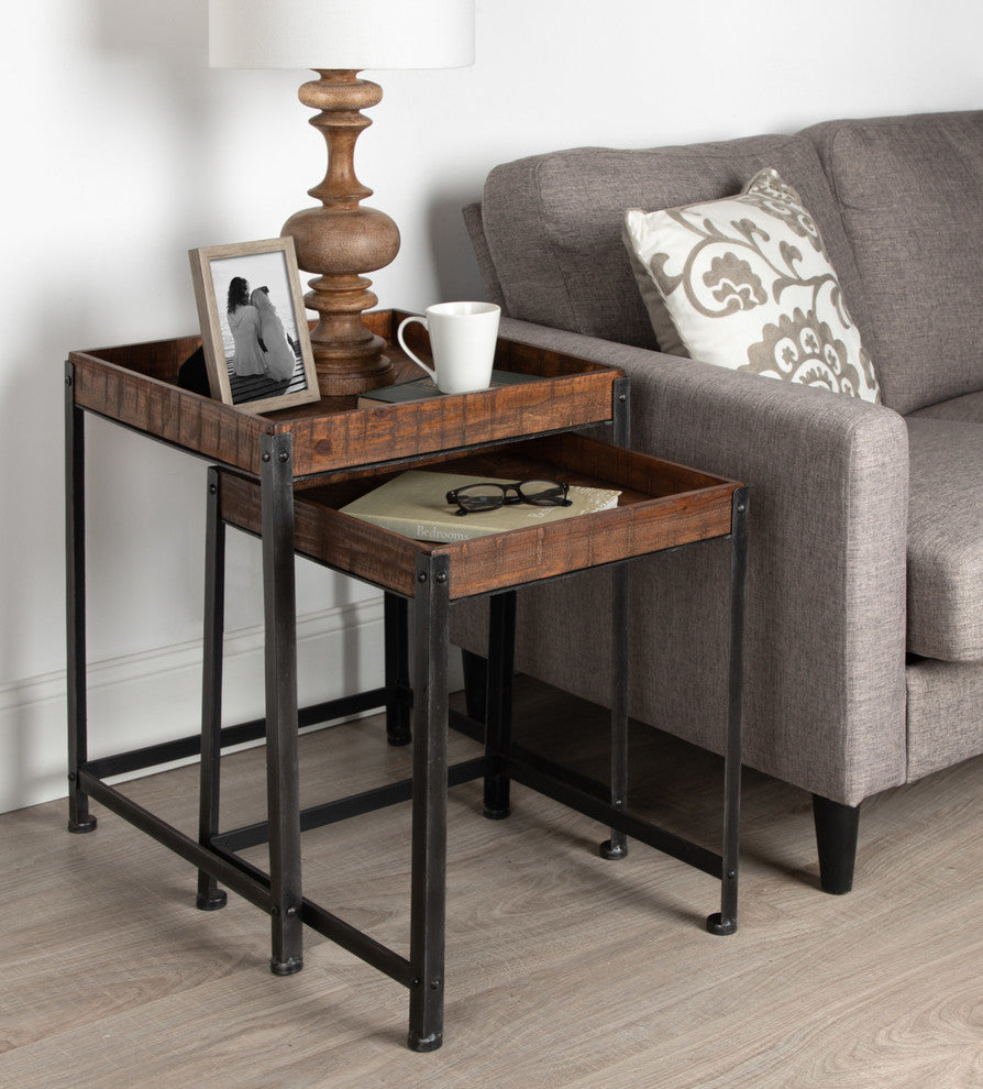 Marsh Wood And Metal Accent Table Set, Rustic Brown 2 Piece