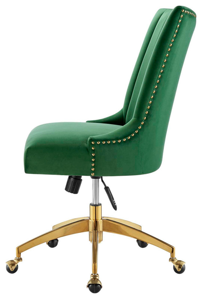 Computer Work Desk Tufted Chair, Velvet, Gold Green, Home Business Office
