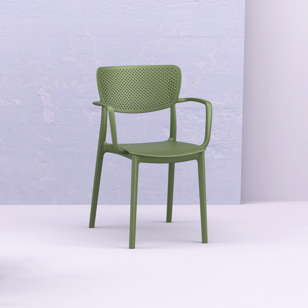 Loft Outdoor Dining Arm Chair, Set of 2, Olive Green