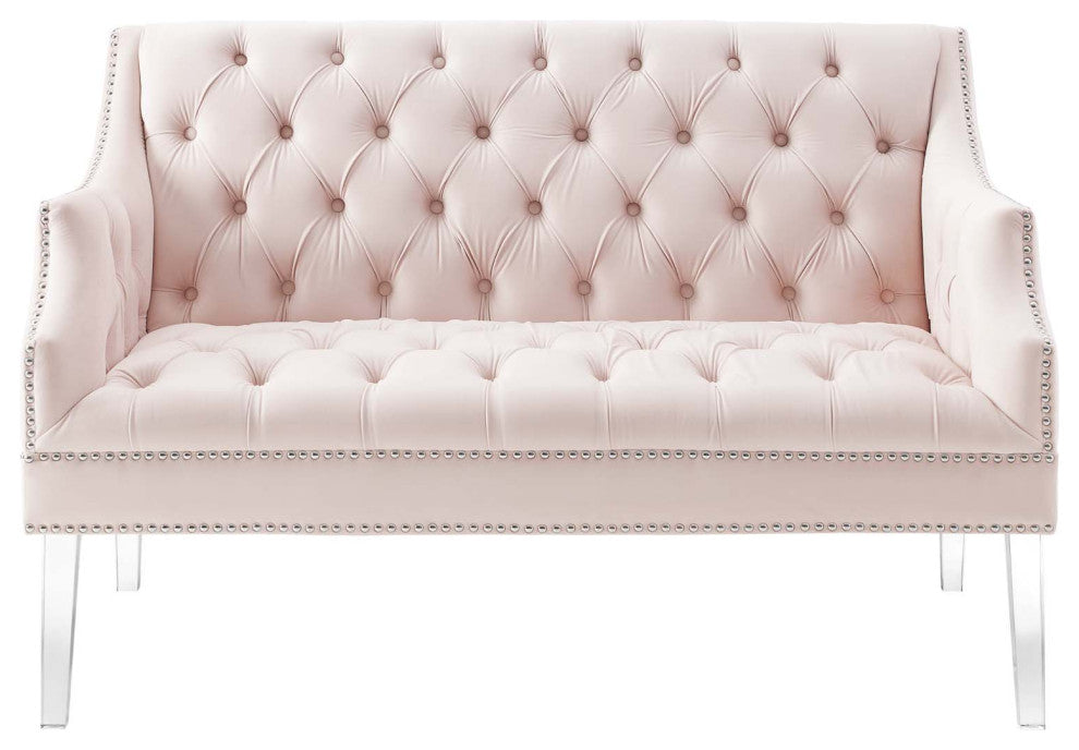 Tufted Loveseat Sofa, Velvet, Pink, Modern, Living Lounge Hotel Hospitality