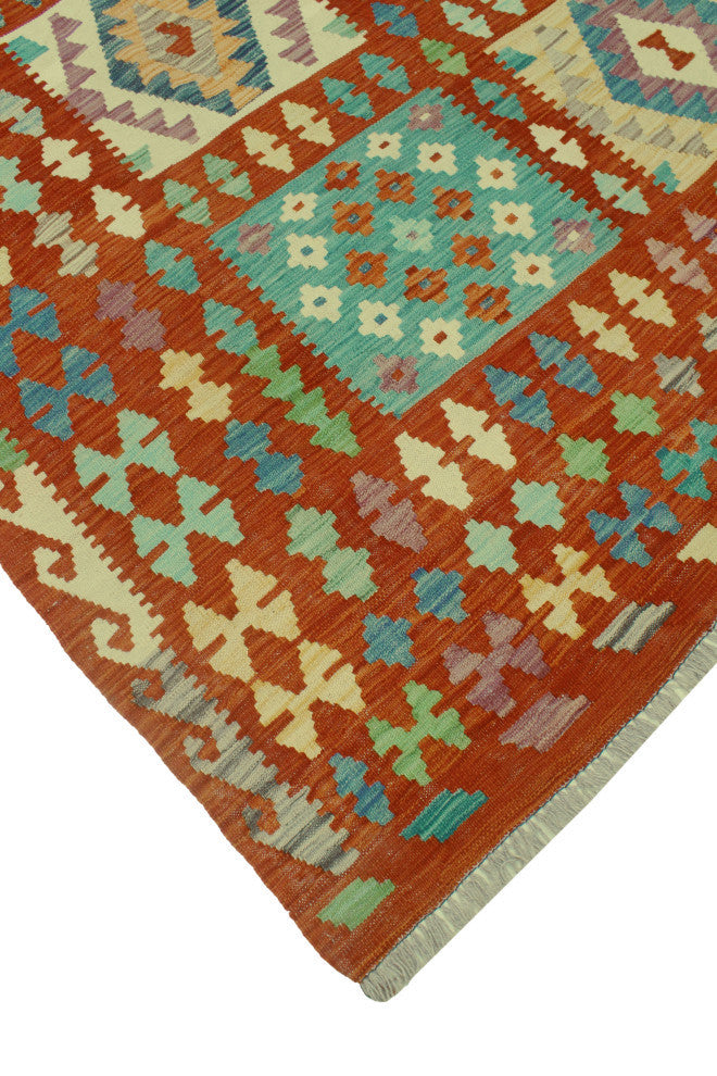 Sangat Kilim Danagul Rust/Green Rug, 8'0x9'6