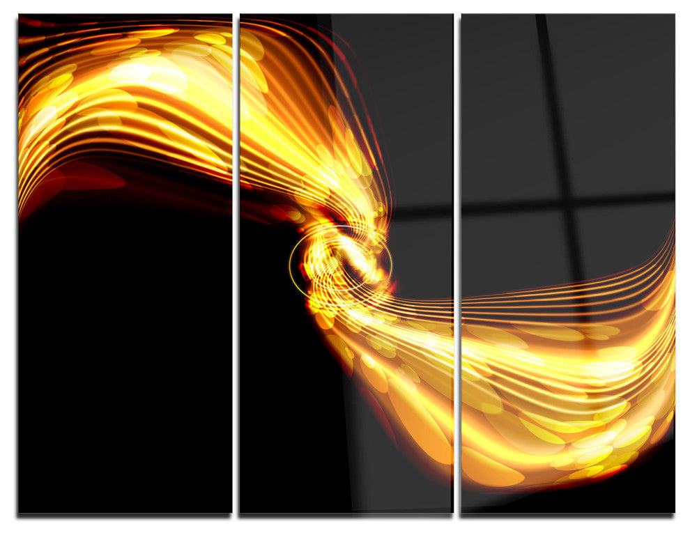 "Glowing Golden Lines and Circles" Digital Metal Wall Art, 3 Panels, 36"x28"