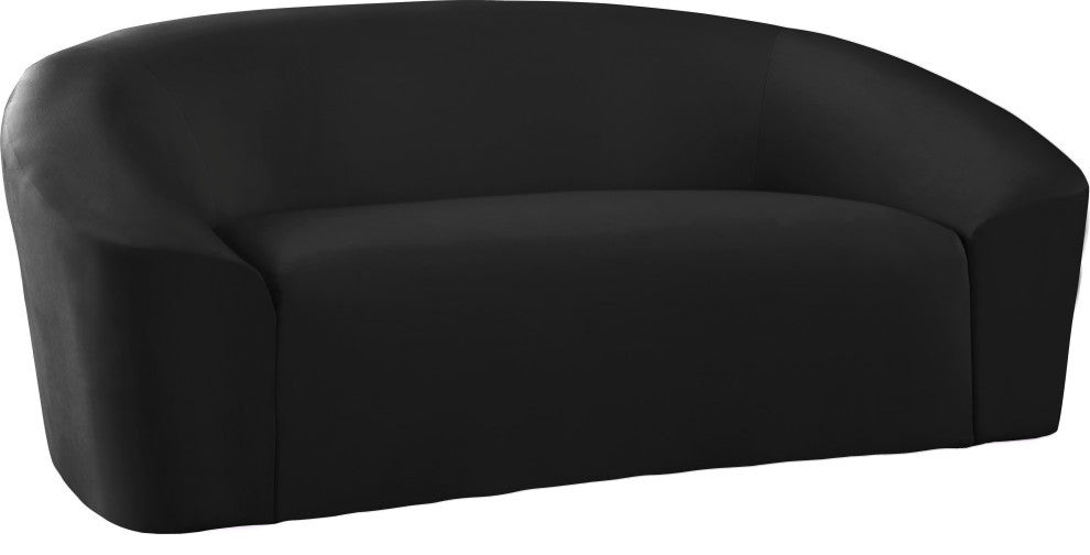 Riley Velvet Upholstered Rounded Loveseat, Black