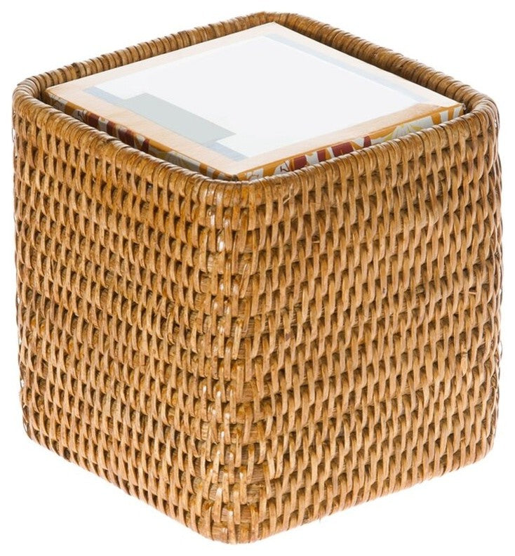 La Jolla Rattan Square Tissue Box Cover, Honey-Brown