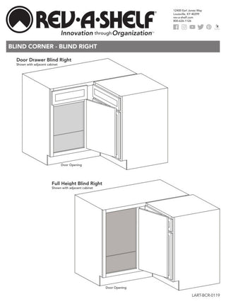 Solid Surface Blind Corner Organizer for Blind Right Cabinet, Gray, 39"