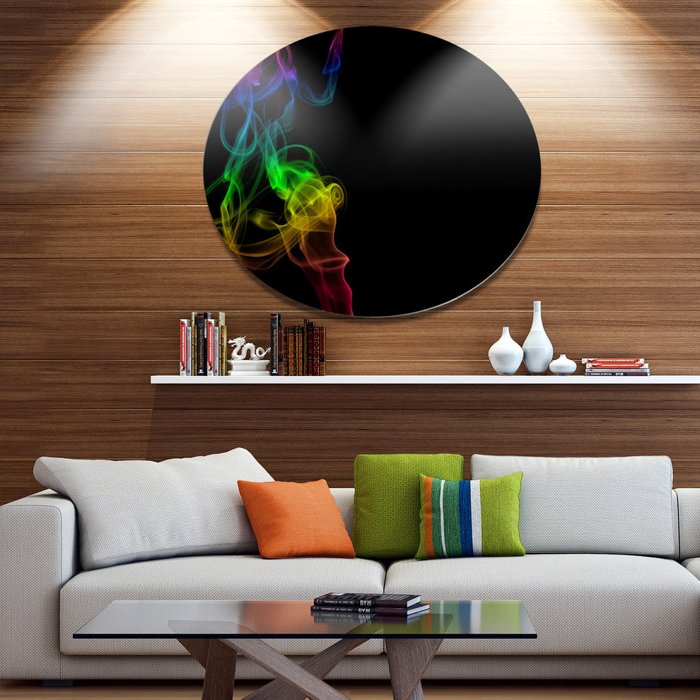 Colorful Abstract Smoke Waves, Abstract Large Disc Metal Wall Art, 36"