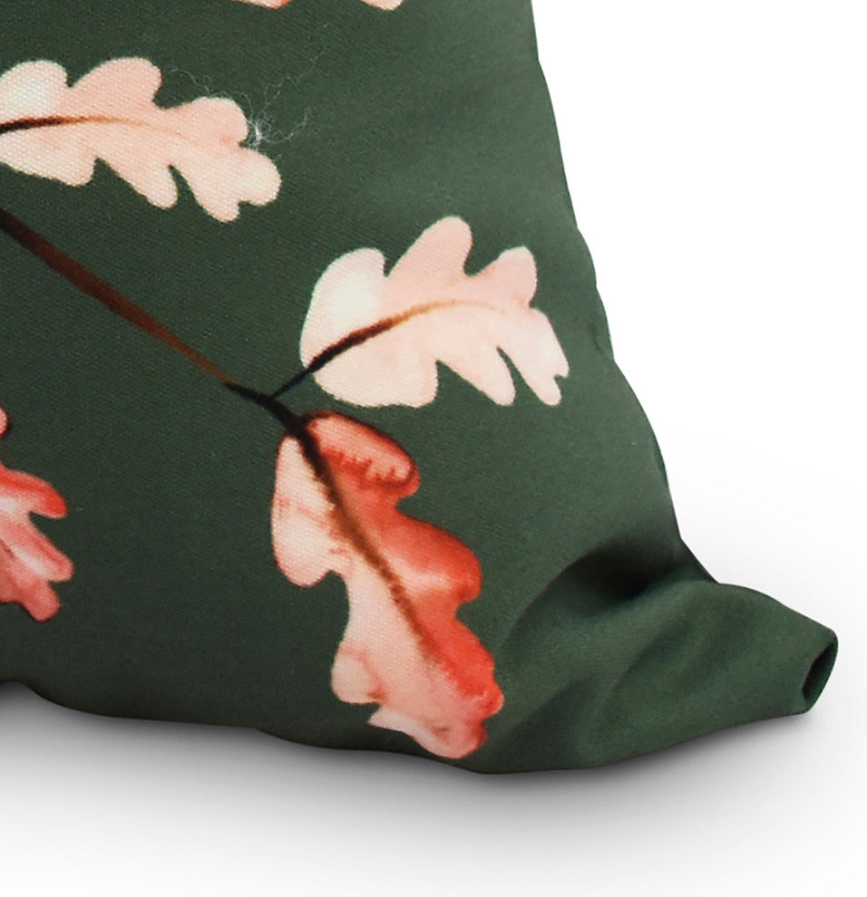 Wild Oak Branch Floral Print Outdoor Decorative Throw Pillow, Dark Green, 16"