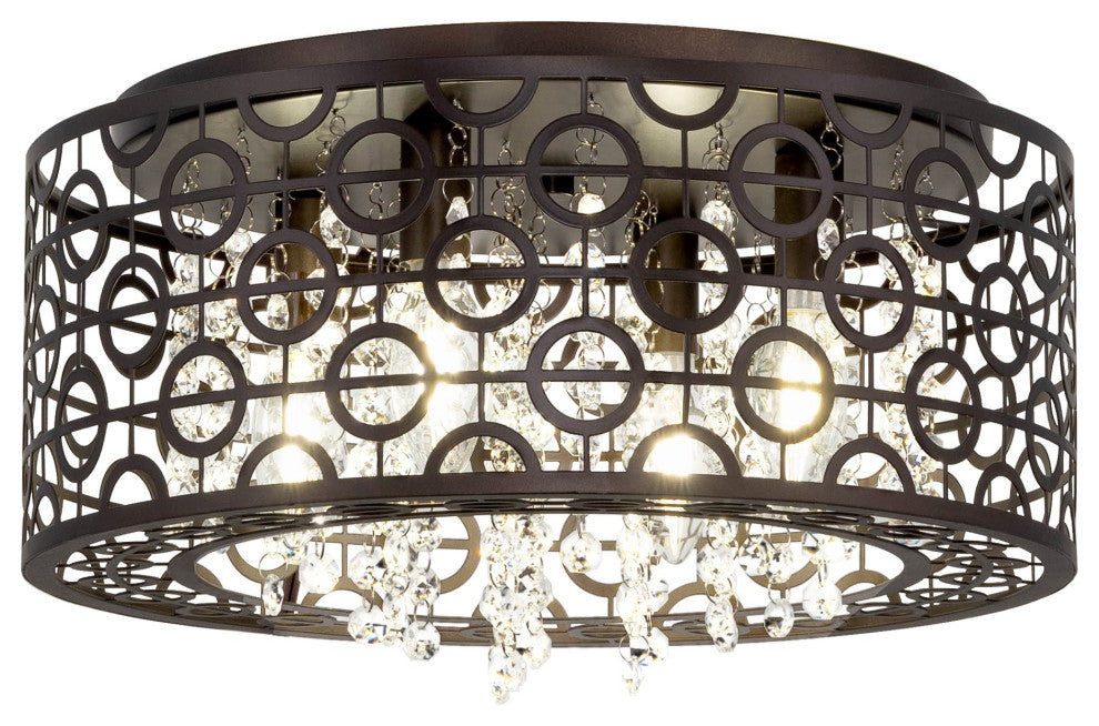 Kira Home Brielle 15" Chic Crystal Flush Mount Chandelier, Round Metal Shade
