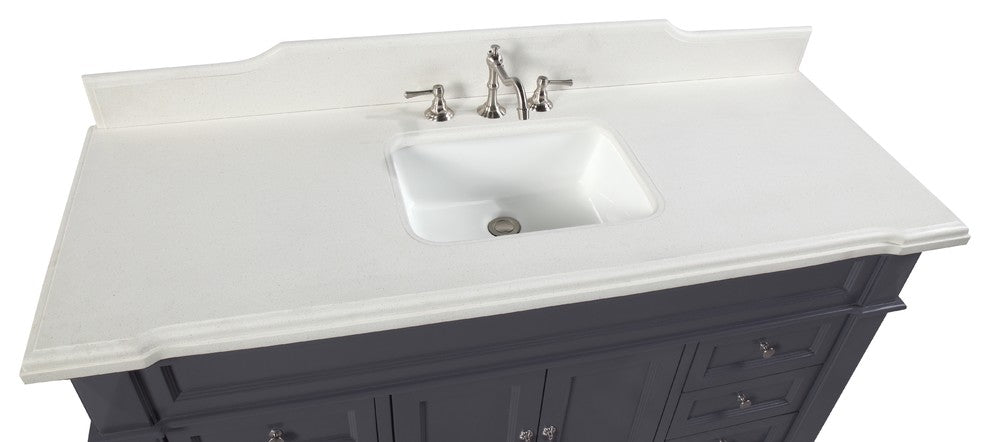 Elizabeth 60" Bathroom Vanity, Base: Marine Gray, Top: Quartz, Single Vanity