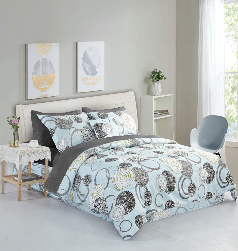 Bibb Home 8 Piece Comforter Set, Blue Geo, Queen
