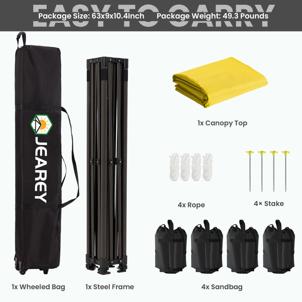 JEAREY Pop Up Canopy Tent, Outdoor Canopy, 4 Sand Bags, Yellow, 12x12ft
