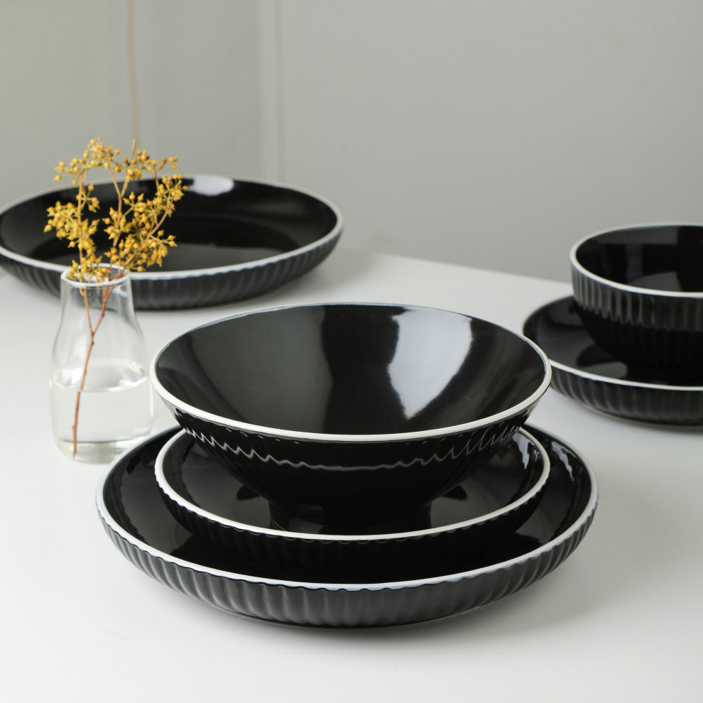 Christian Siriano Lustra Stoneware 32 Piece Dinnerware Set, Black