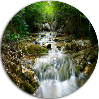 Natural Spring Waterfall, Landscape Photo Large Disc Metal Artwork, 23"