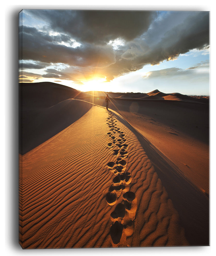 "Hiking Path in Desert At Sunset" Modern Landscape Wall Art Canvas, 12"x20"