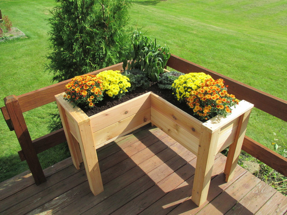 L-Shaped Cedar Elevated Patio Planter