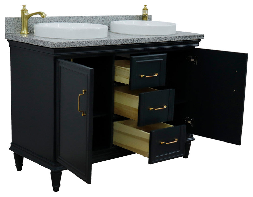 49" Double Vanity, Dark Gray Finish With Gray Granite And Round Sink