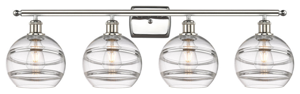 Ballston-Rochester 4-Light 38" Bath Vanity Light, Polished Nickel, Clear