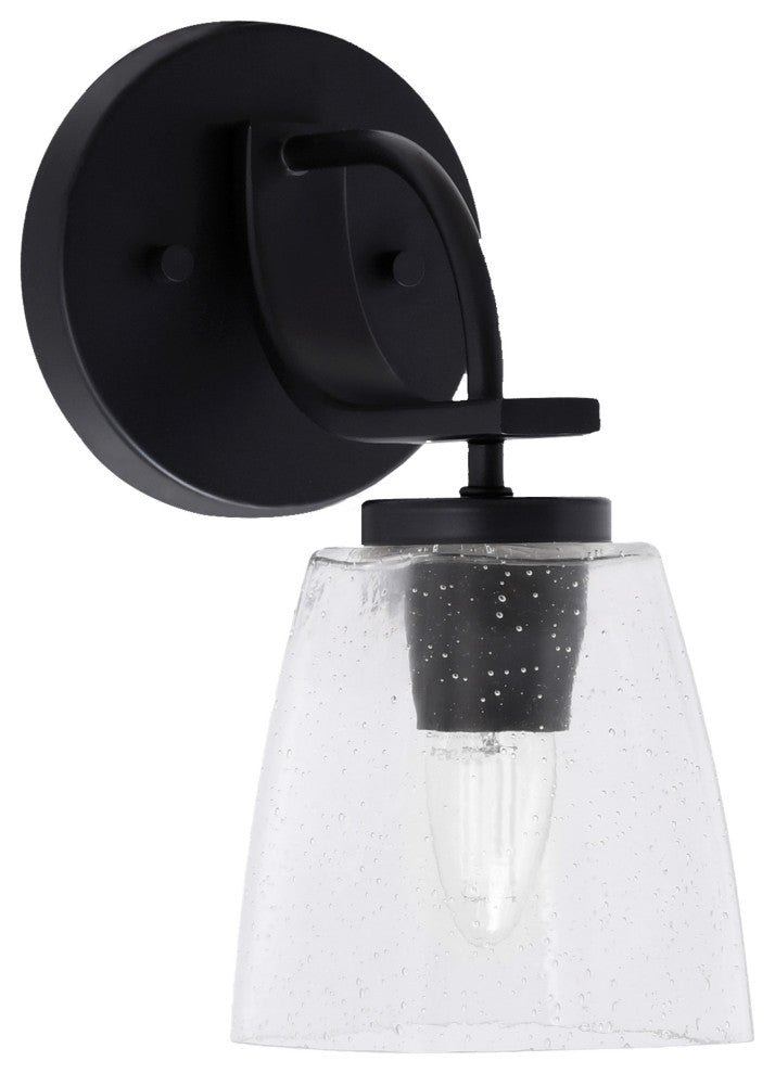 Cavella 1 Light Wall Sconce, Matte Black Finish, 4.5" Square  Clear Bubble Glass