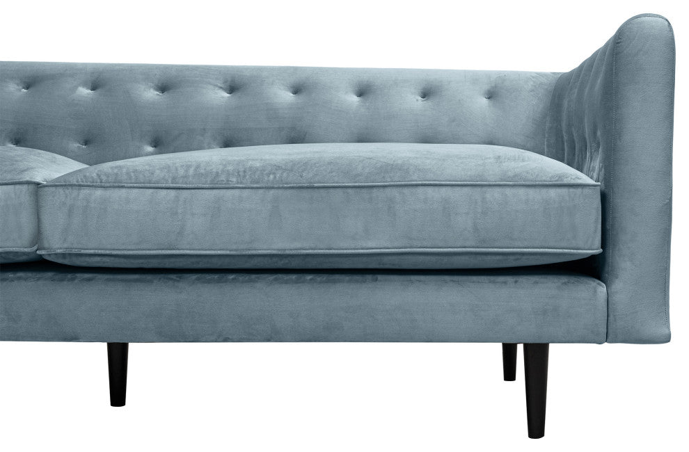 Annabelle 80" Bluestone Velvet Sofa with Black Wood Legs